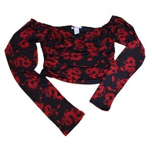 Just Polly New York Crop Red Top Size Large Dragon Goth Fairy Croquette Y2K 90s